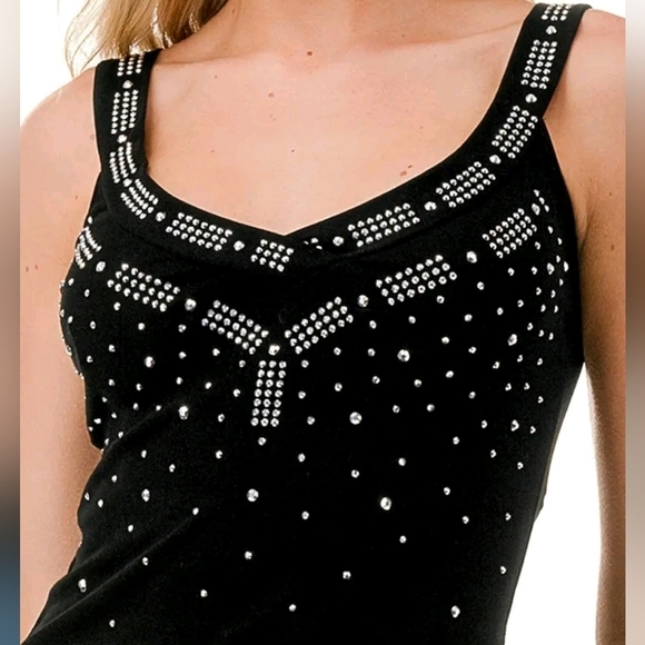 New Mix Studded Embellished Black Tank Top Stretchy - Picture 5 of 11